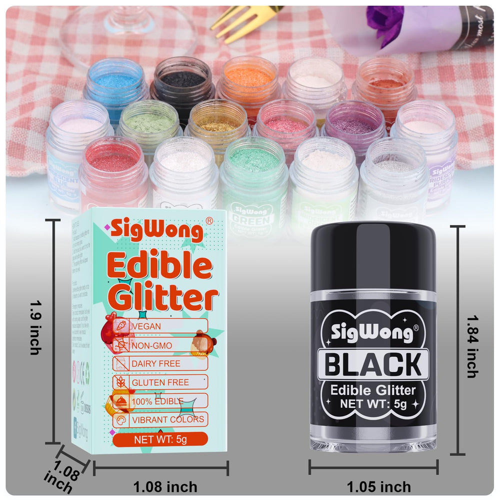 SigWong Black Edible Glitter packaging keeps powder fresh and ready.