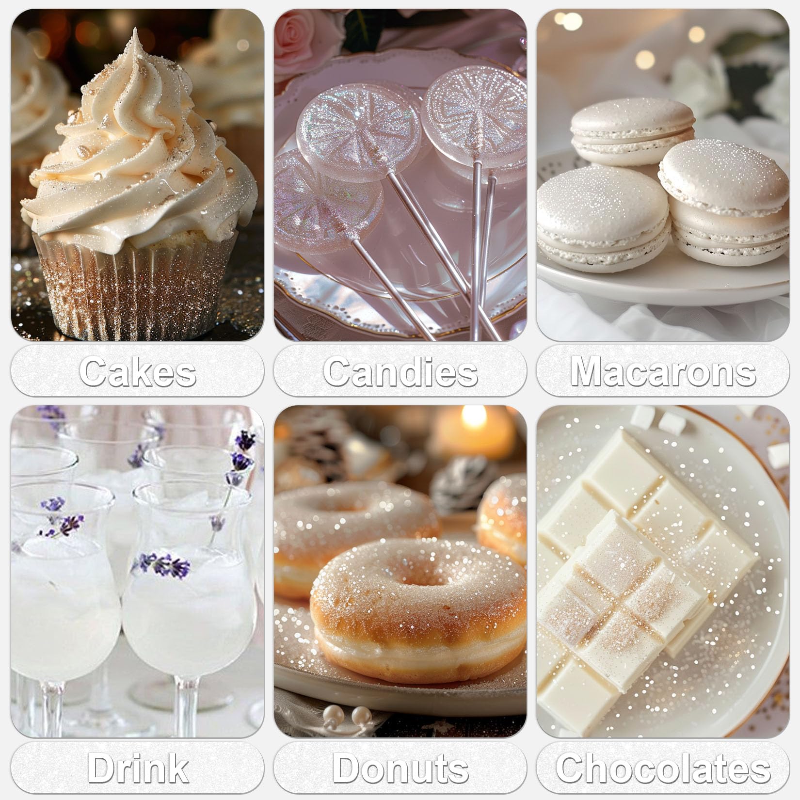 SigWong glitter on cakes and cookies creates a luxe finish