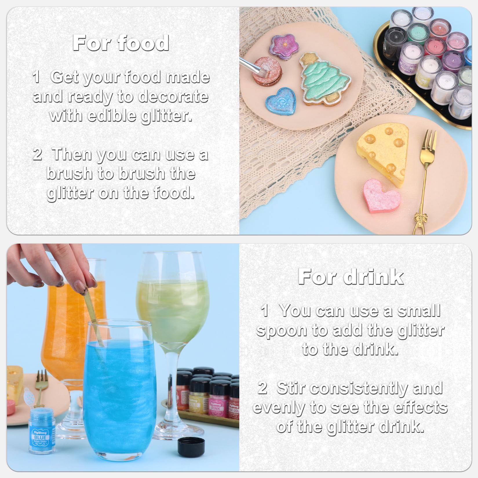 SigWong glitter in drinks enhances visual appeal for celebrations