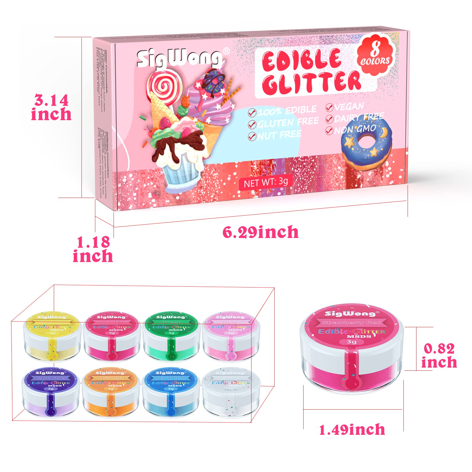 SigWong pink glitter powder for cupcakes and pastries