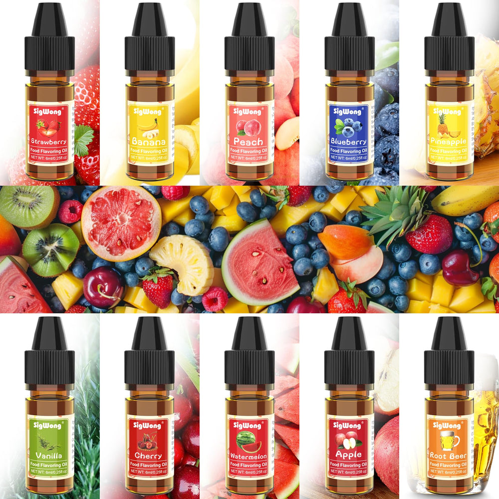 SigWong banana flavoring oil bottle pour ideal for smoothies and desserts.