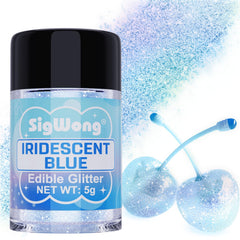 SigWong iridescent blue edible glitter bottle cap for precise decorating.