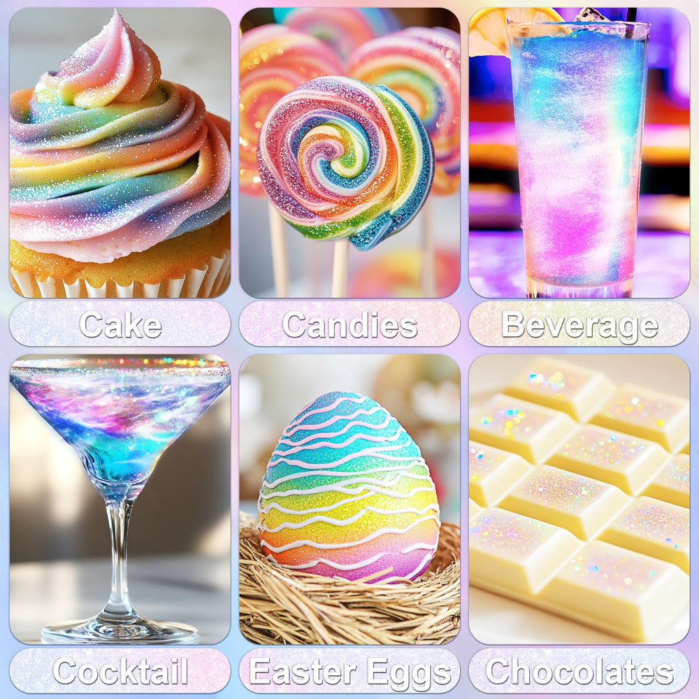 SigWong iridescent rainbow edible glitter fondant shine for fondant decorations.