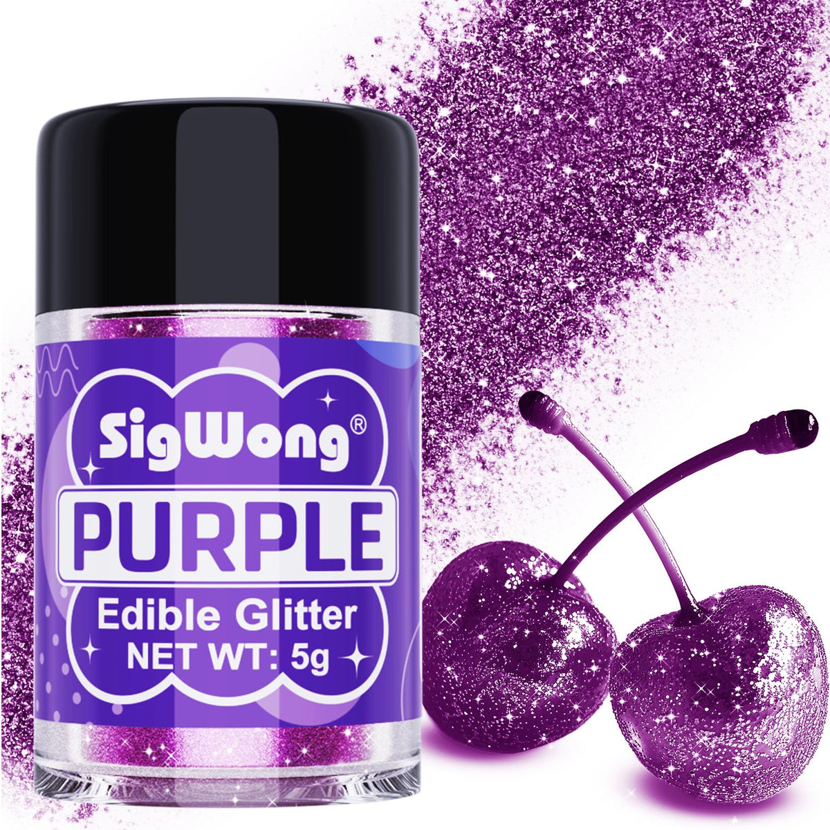 SigWong Purple Edible Glitter adds shimmering color to drinks.
