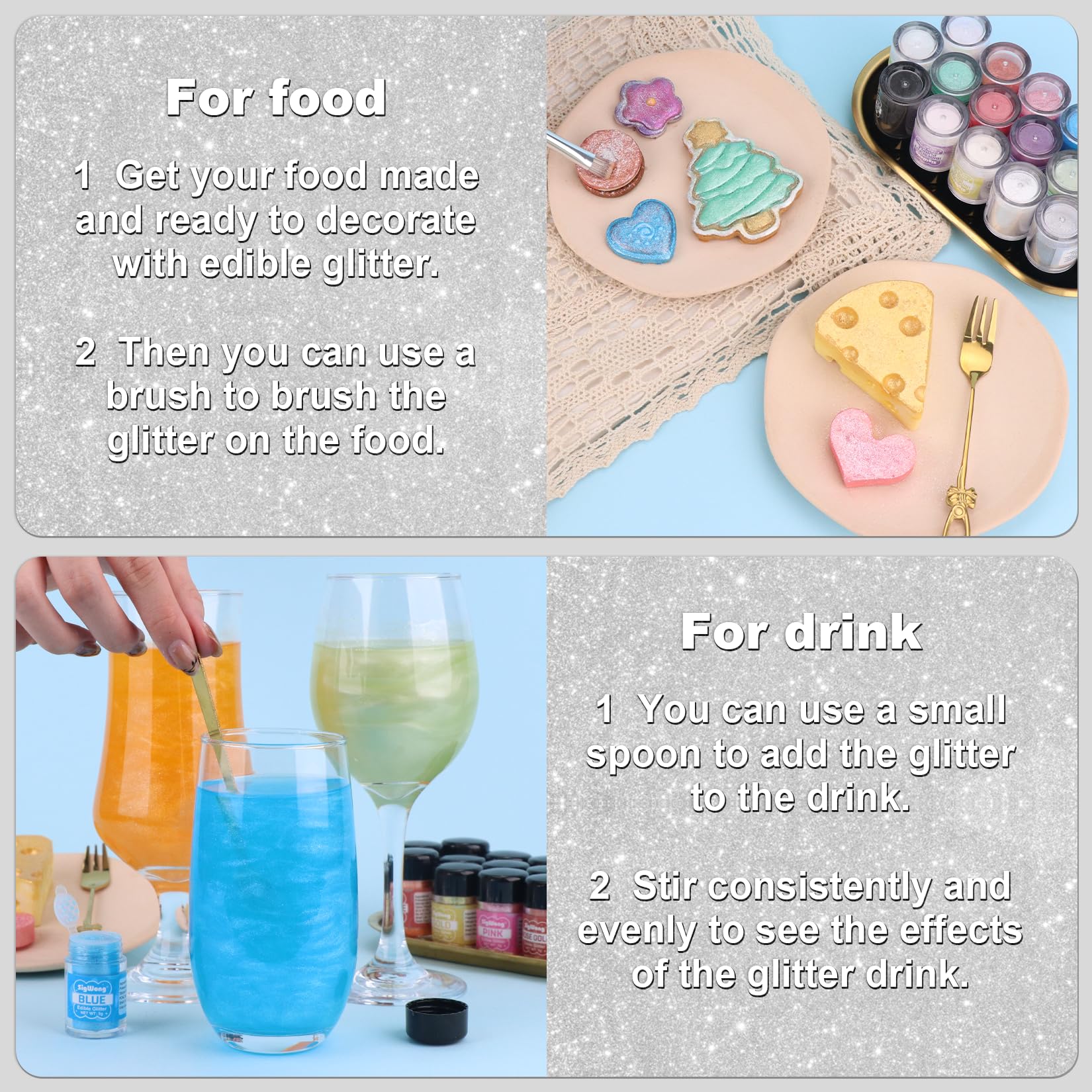 SigWong silver glitter dusts fruit platters with subtle shine.