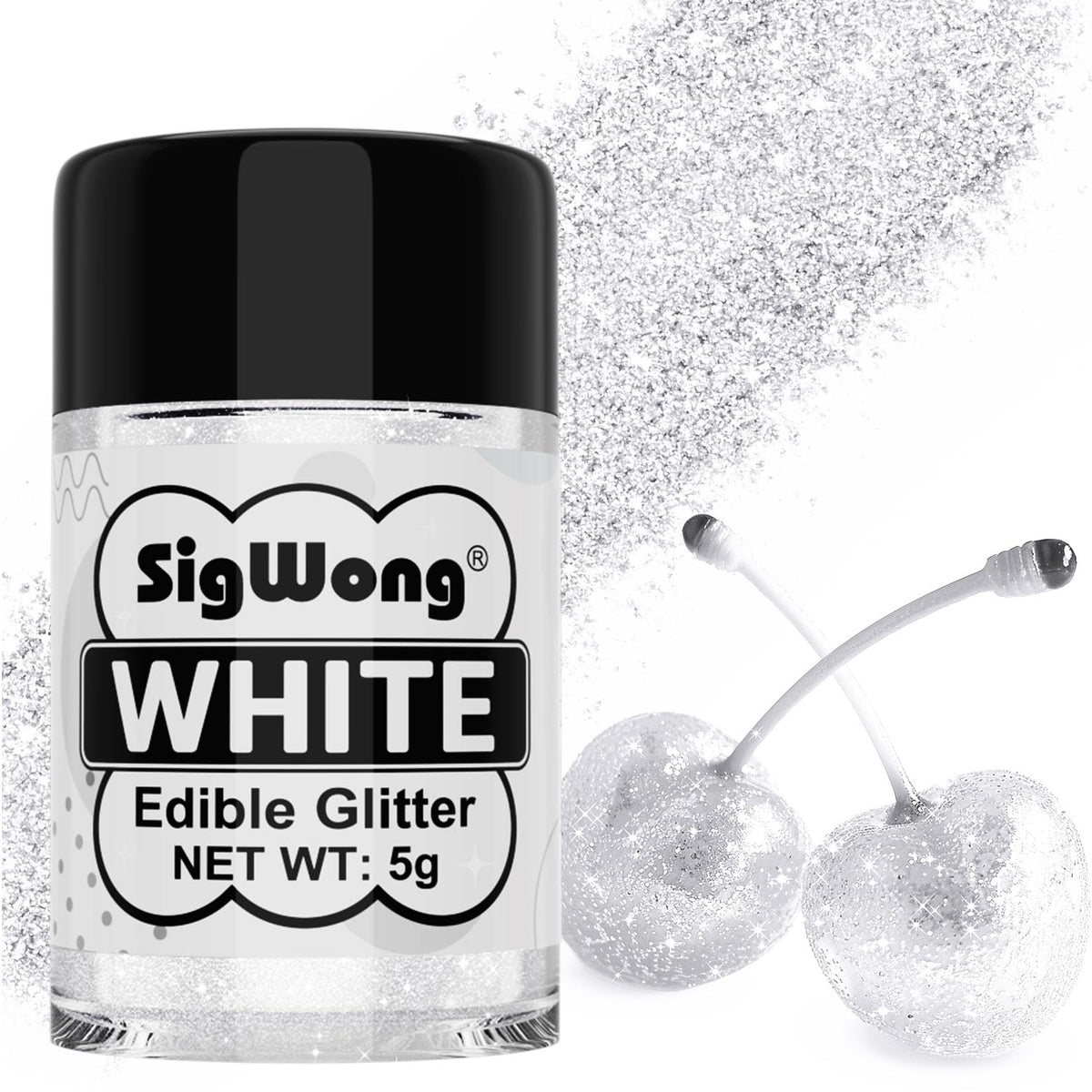 SigWong white edible glitter bottle adds shimmering finish to foods and drinks