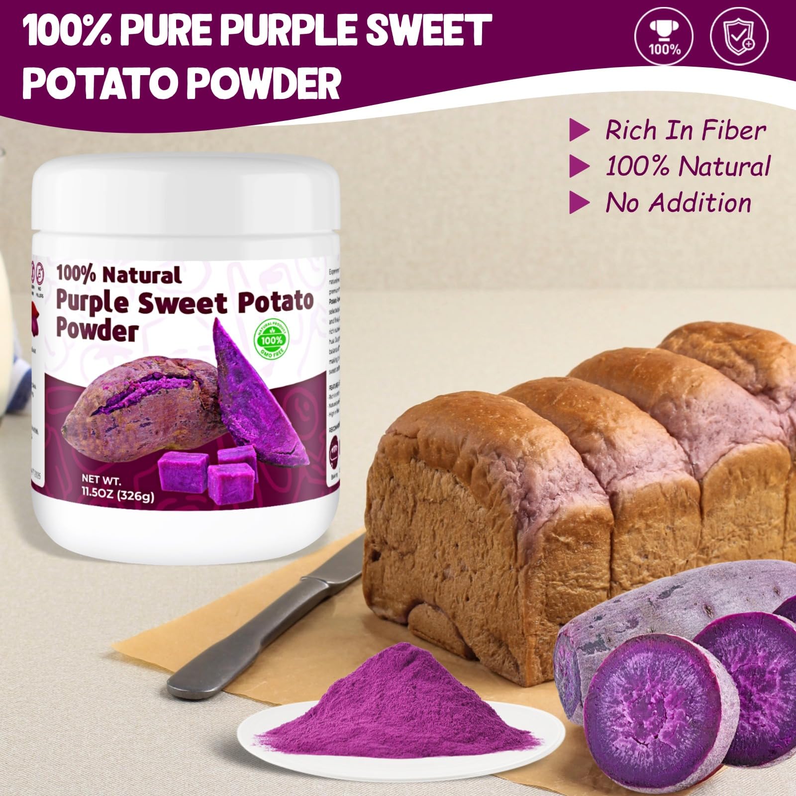 SIHASO purple sweet potato powder yields vibrant color in baked goods.