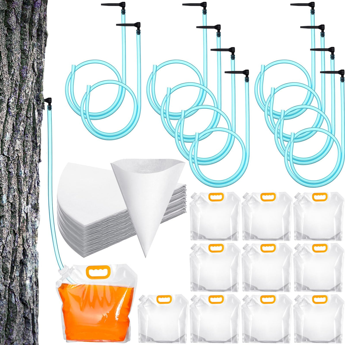 SiliFine maple taps installed on a tree for efficient sap collection.