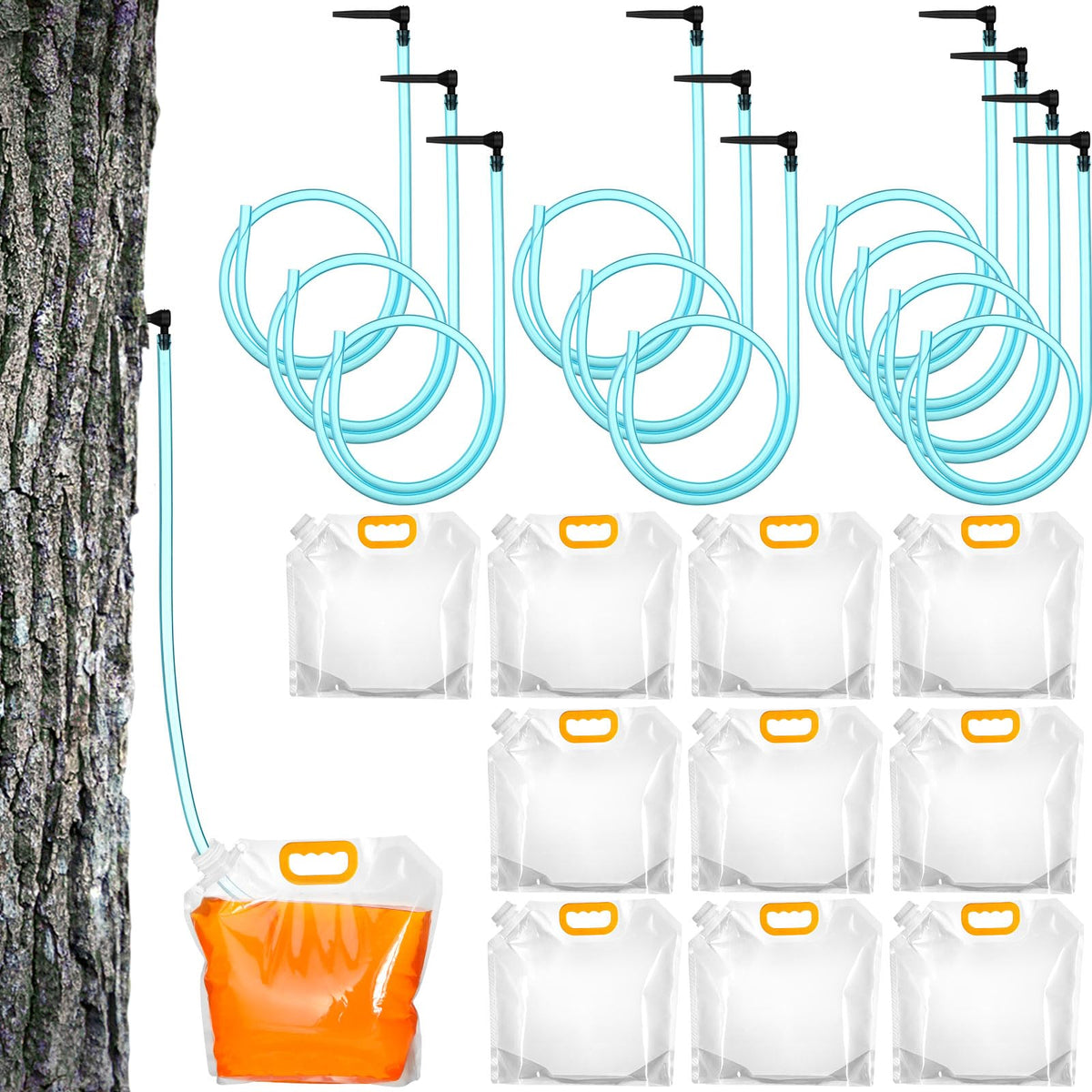 SiliFine maple tapping kit with 10 taps ready for multi-tree harvest
