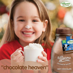 Sillycow Farms glass bottle label close-up shows premium Dutch-processed cocoa