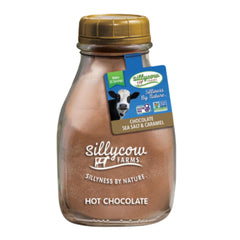 Silly Cow Farms sea salt caramel hot chocolate bottle, inviting cozy evenings