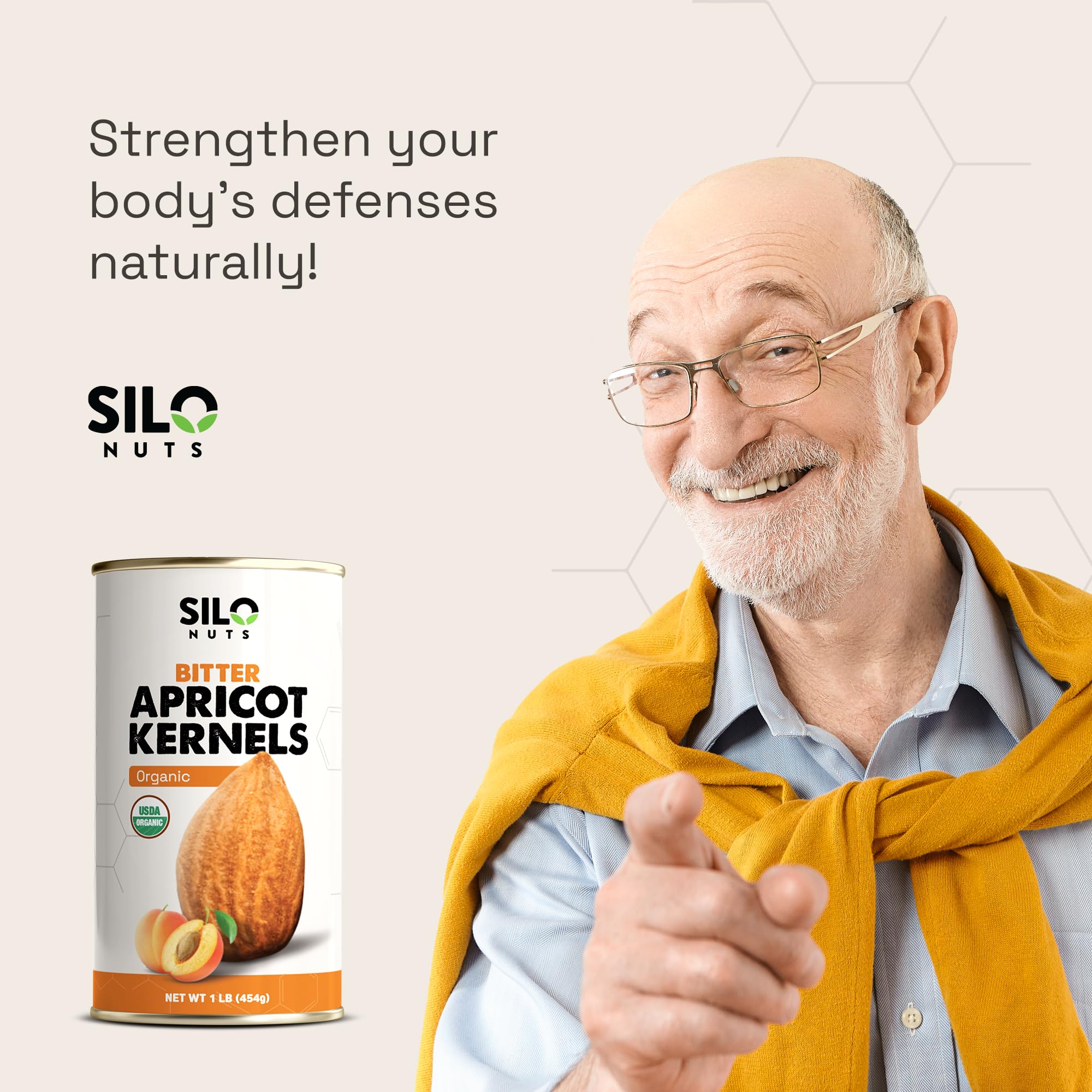 Storage container helps maintain freshness of SILO NUTS bitter apricot kernels