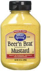 Silver Springs Mustard Beer & Brat bottle pour showcases bold flavor pairing.