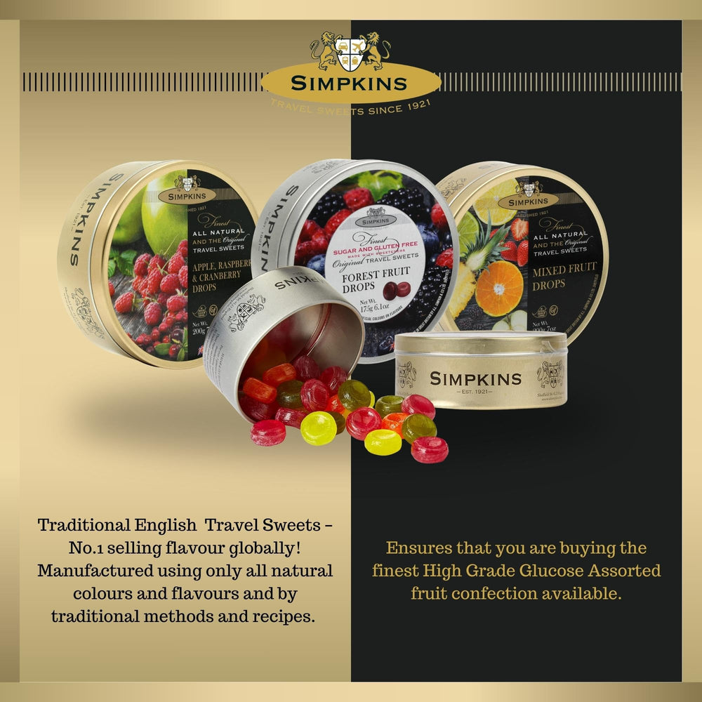 Simpkins Mixed Fruit Drops on a shelf as part of a range.