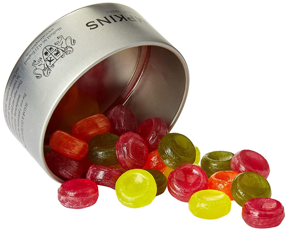 Traditional English sweets by Simpkins in classic packaging.