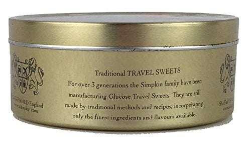 Simpkins Travel Sweet tin packaging, traditional English confections in a stylish tin.