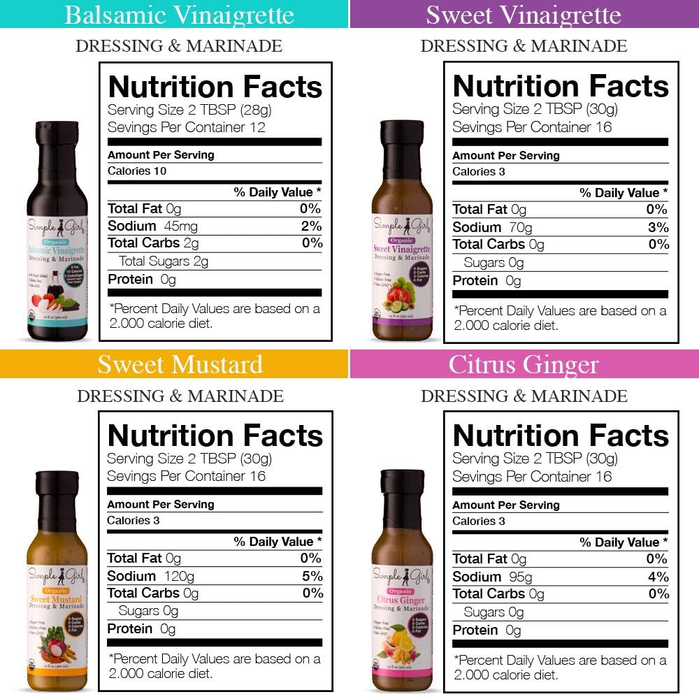Simple Girl Balsamic Vinaigrette bottle close-up showcases low-carb, gluten-free option