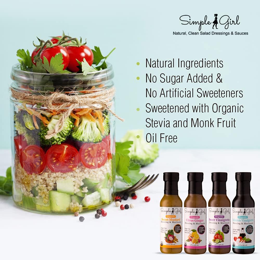 Simple Girl Sweet Mustard Dressing jar emphasizing zero added sugar