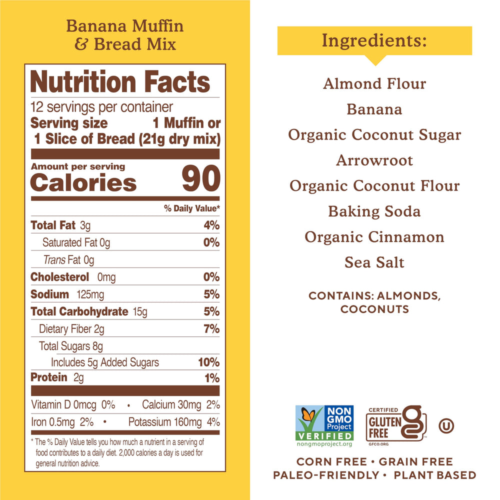 Simple Mills almond flour banana mix ingredients label emphasizes premium ingredients