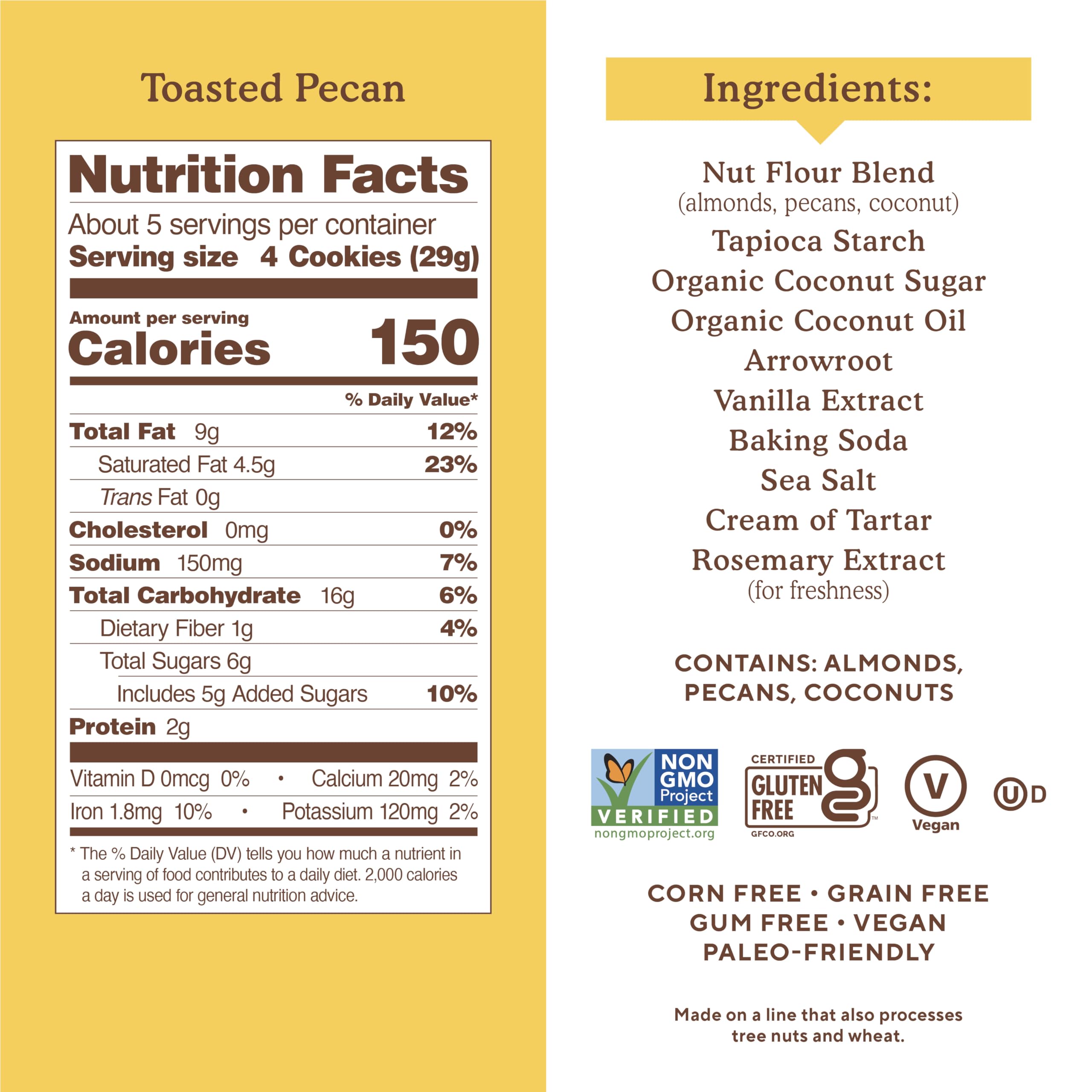Simple Mills Almond Flour Cookies Toasted Pecan — packaging view, convenient three-pack for easy snacking.