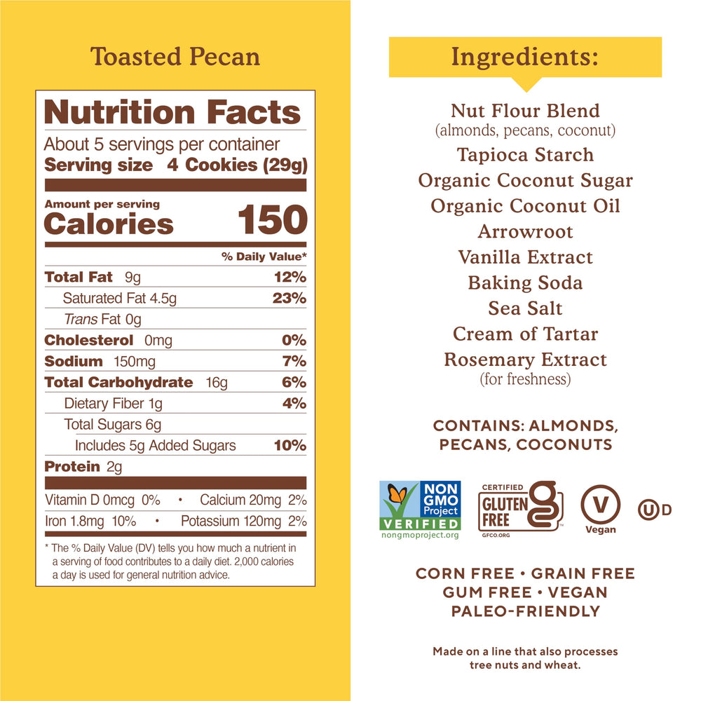 Simple Mills Almond Flour Cookies Toasted Pecan — packaging view, convenient three-pack for easy snacking.