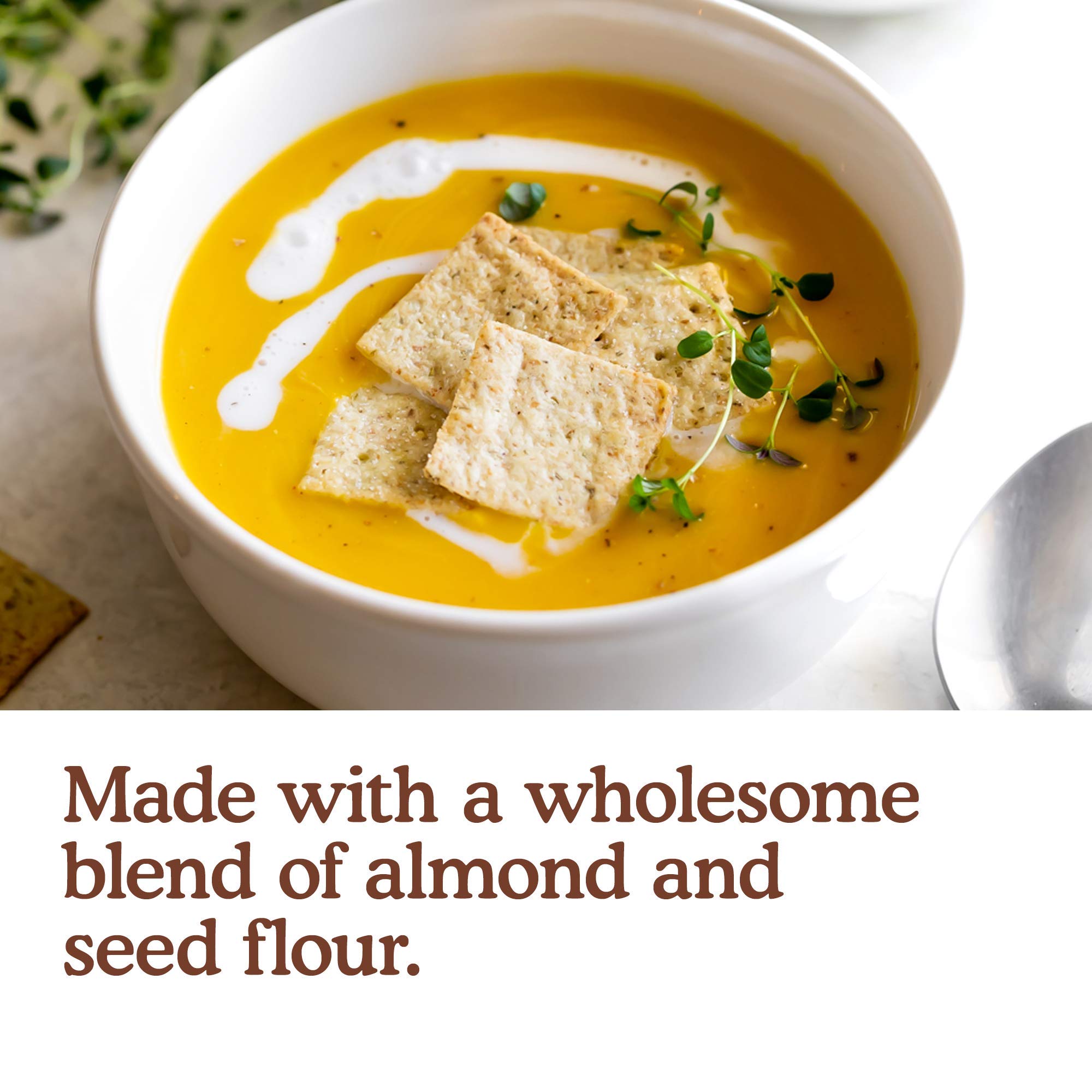 Simple Mills almond flour crackers sea salt gluten-free badge, trusted allergy-friendly claim.