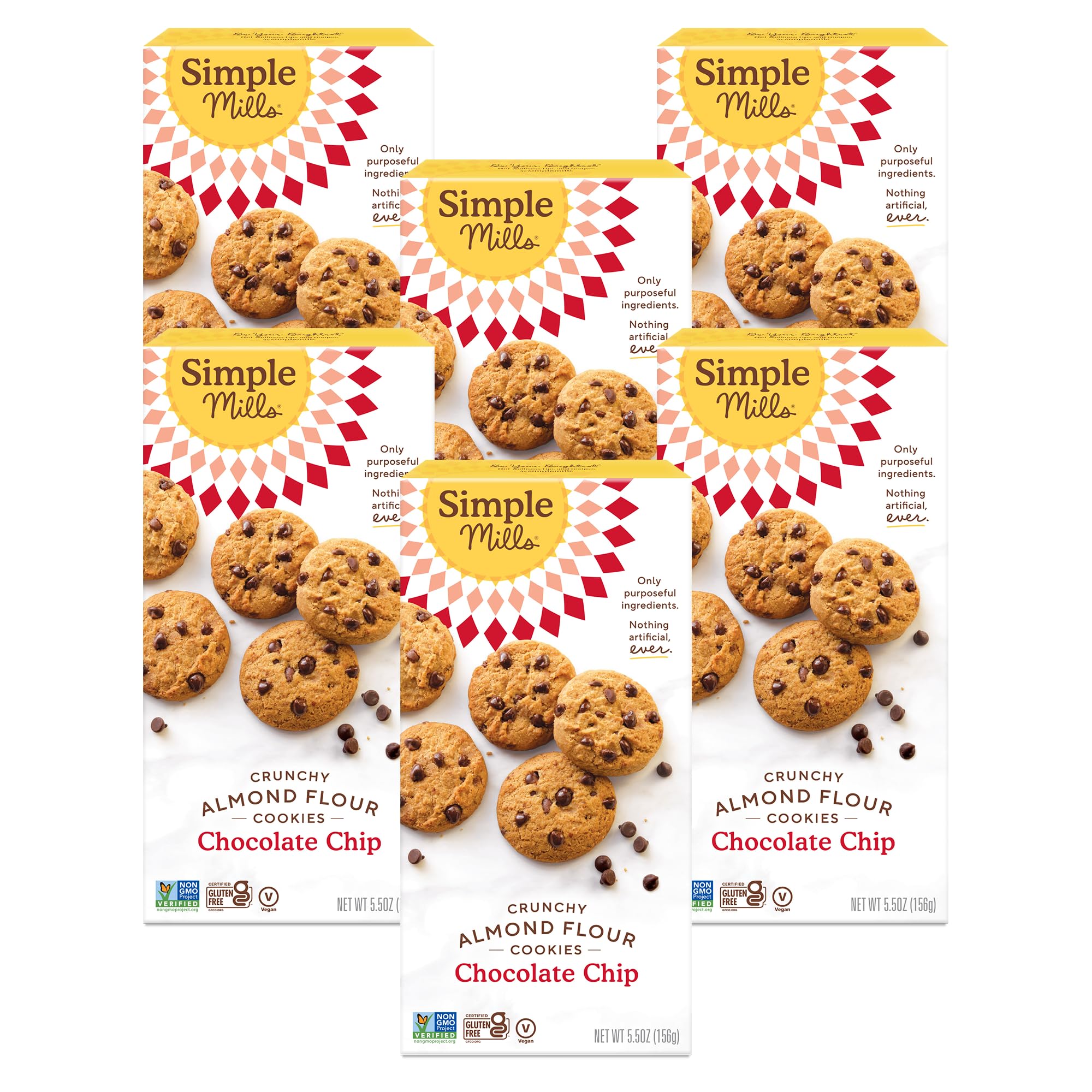 Simple Mills almond flour crunchy cookies chocolate chip pack of 6 shows a crisp bite