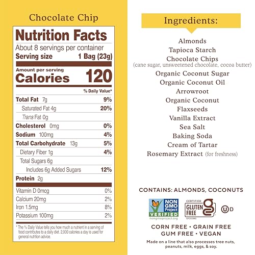 Simple Mills almond flour mini cookies pack open view with 0.8 oz pouches, perfect for school lunches.