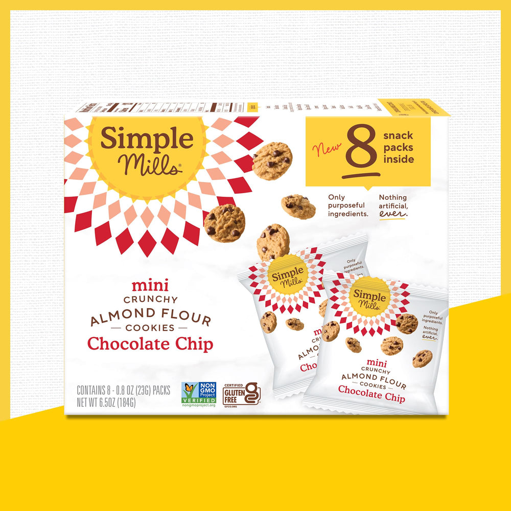 Simple Mills almond flour mini chocolate chip cookies ready for a quick, wholesome break.