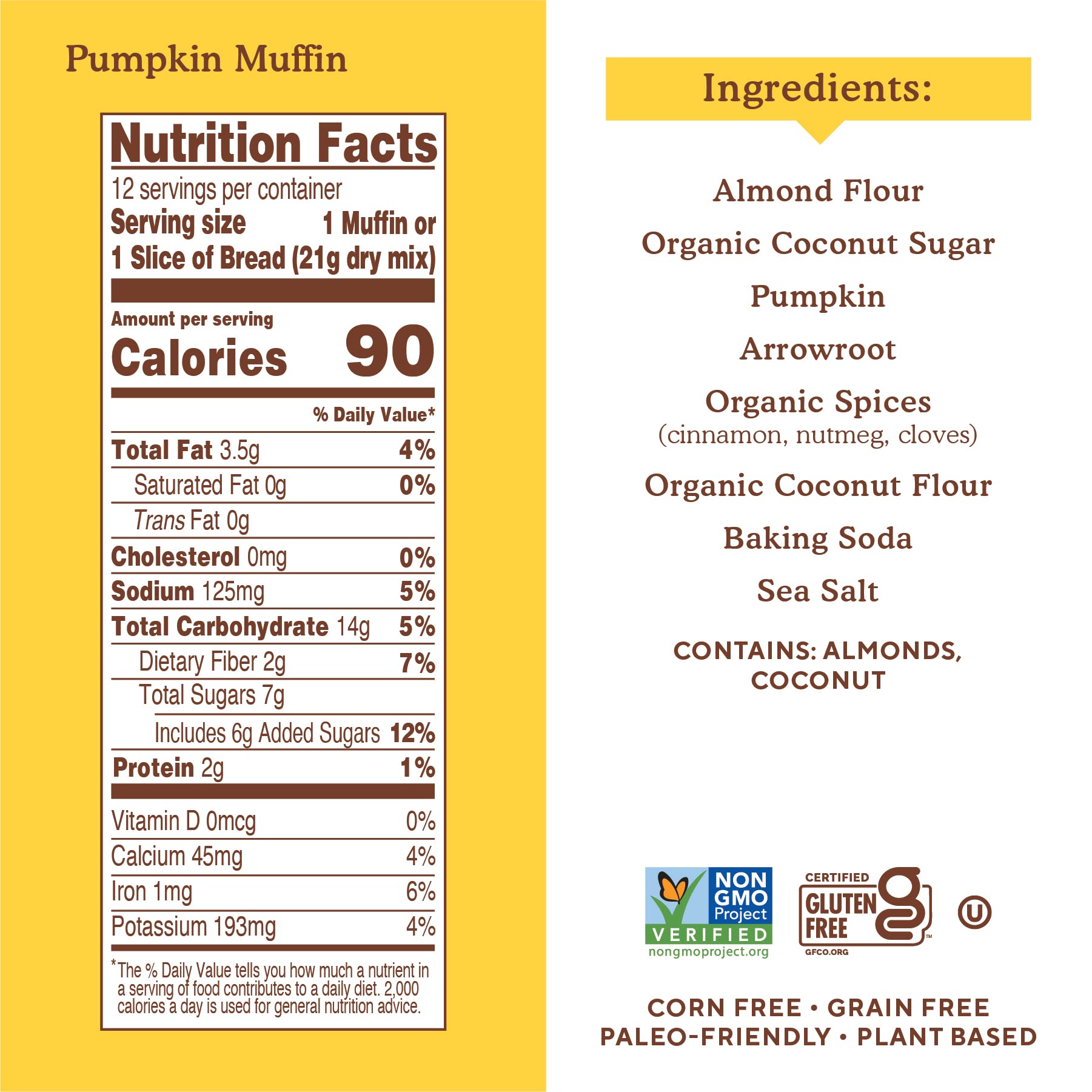Close-up of ingredients on Simple Mills pumpkin bread mix label
