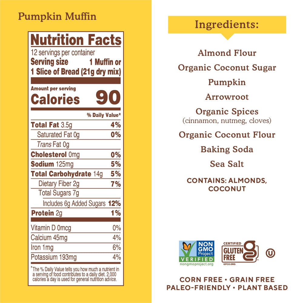 Close-up of ingredients on Simple Mills pumpkin bread mix label