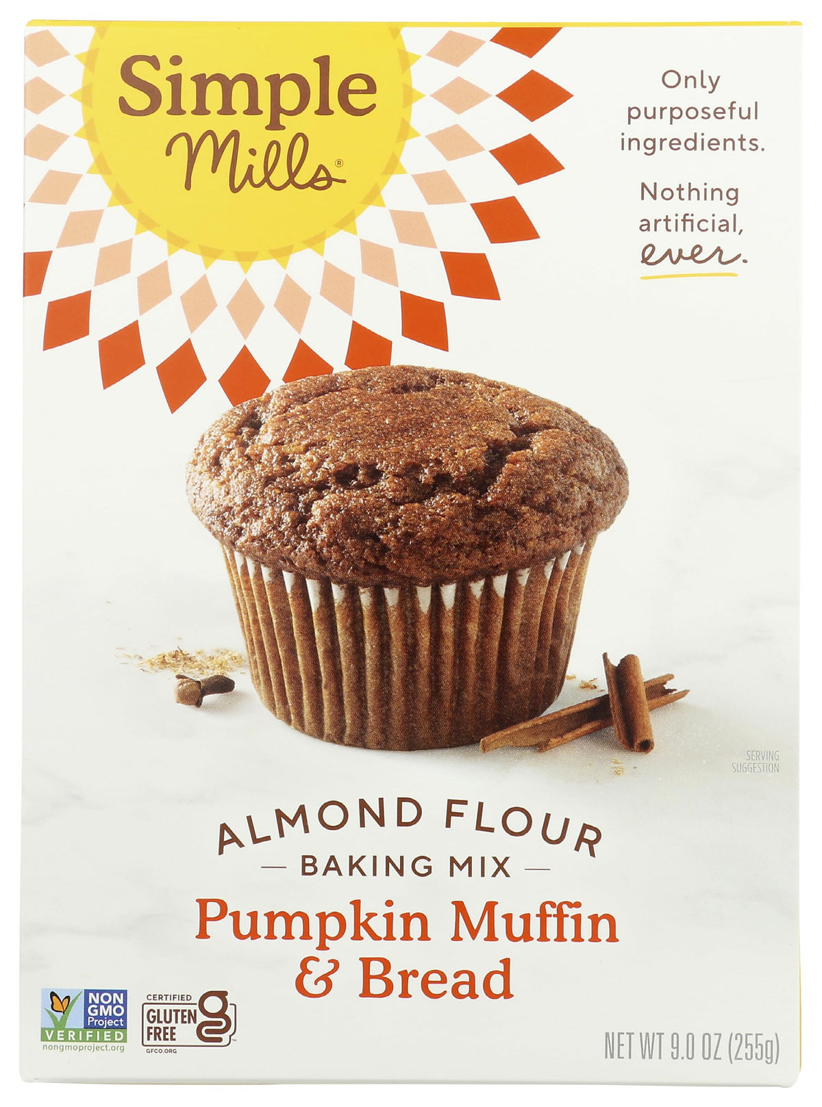 Simple Mills almond flour pumpkin bread mix box front shows gluten-free, plant-based baking.