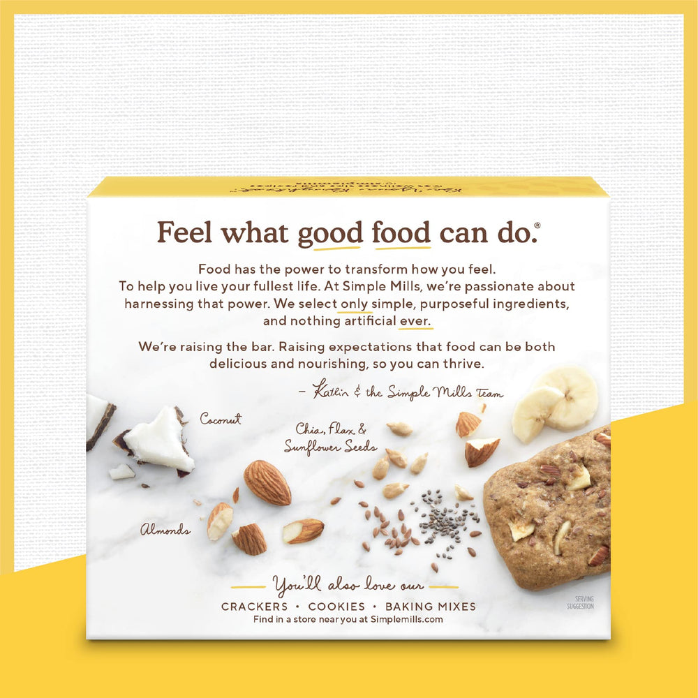 Simple Mills Bar packaging beside a plate for convenient snacking.