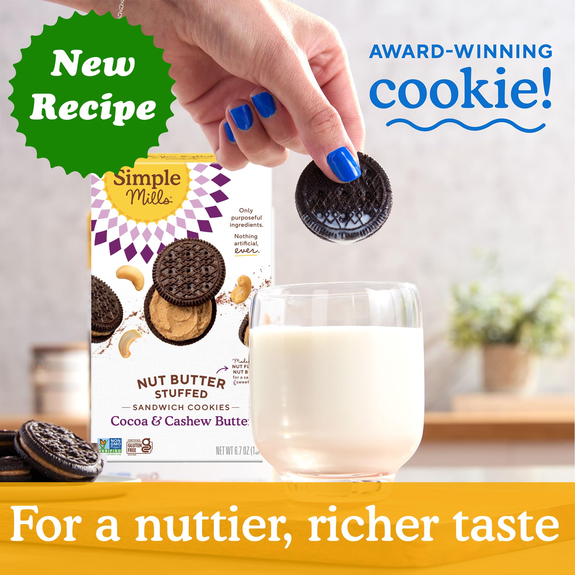Simple Mills Cocoa Cashew Cookies ingredient panel with premium components