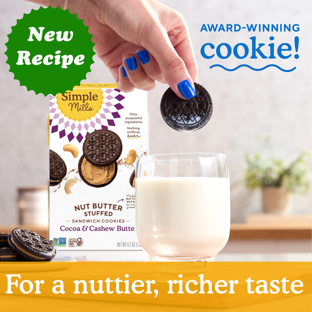 Simple Mills Cocoa Cashew Cookies ingredient panel with premium components