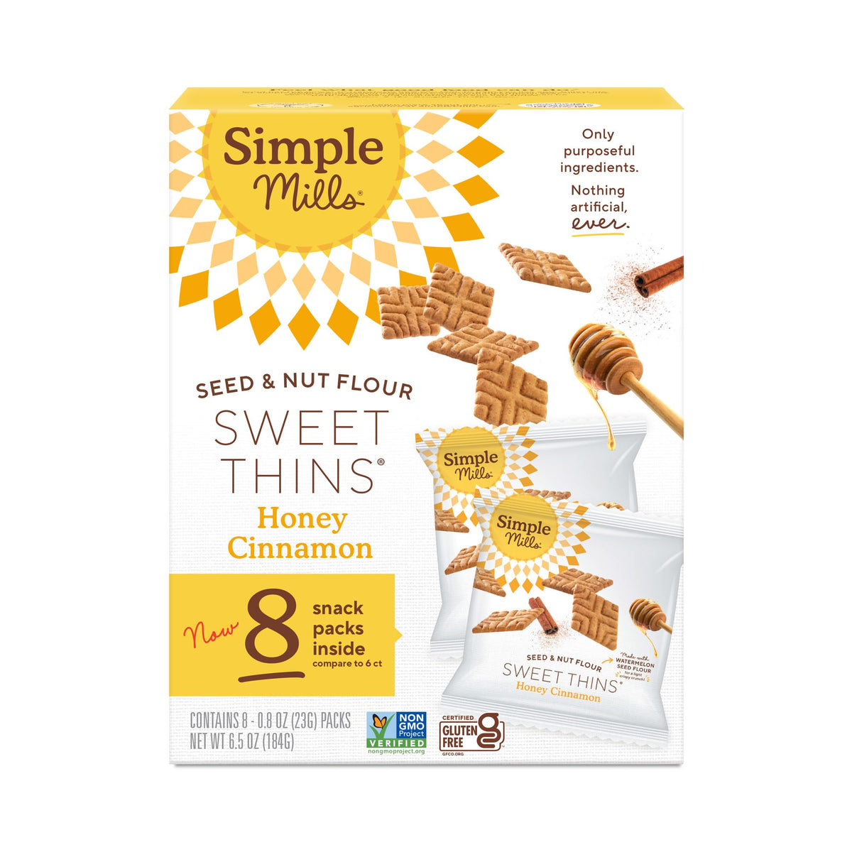 Simple Mills Sweet Thns Honey Cin packshot with premium ingredients