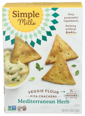 Simple Mills Cracker Pita Mdtrrn Herb hero image shows a veggie-forward gluten-free cracker.