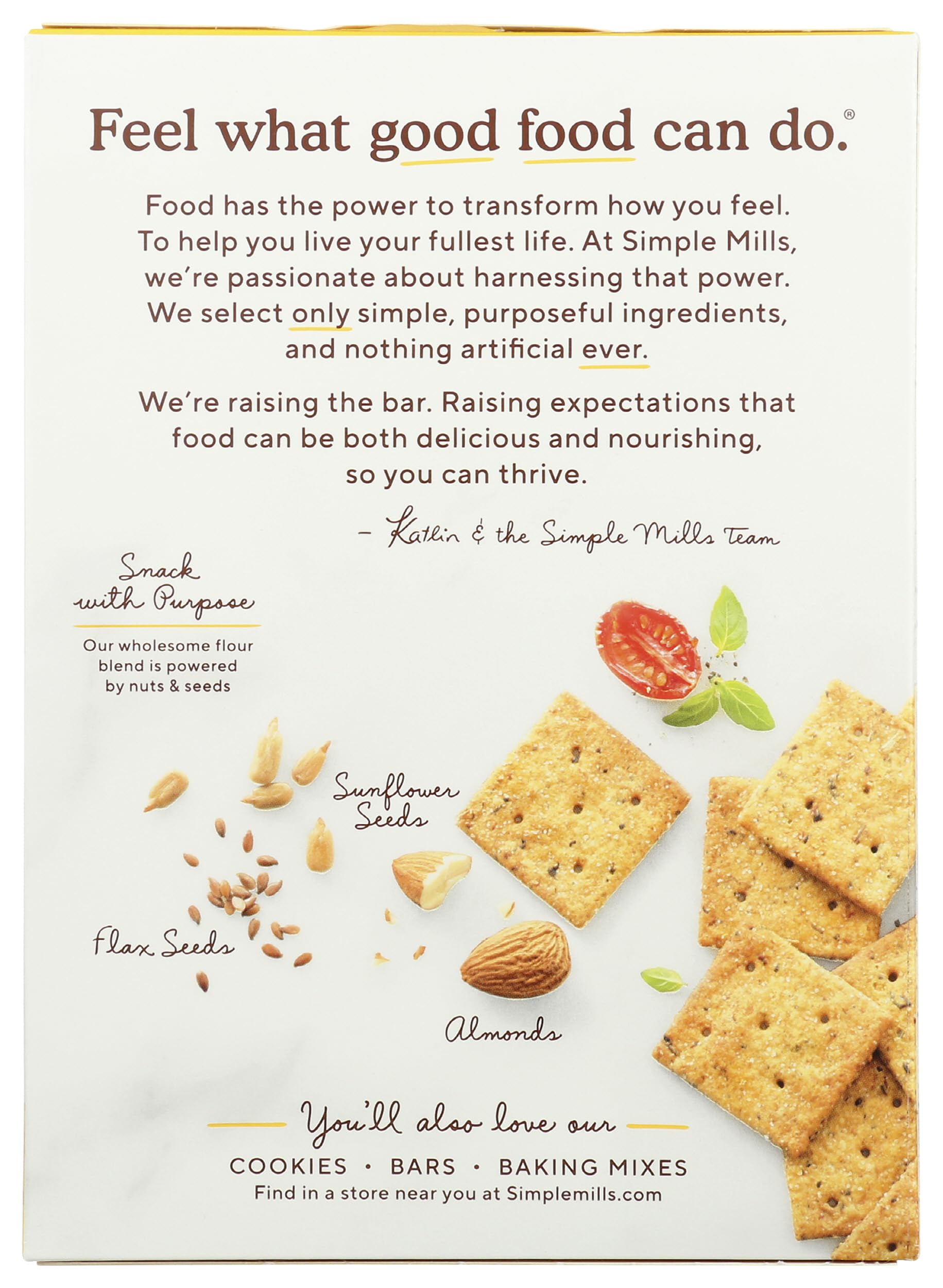 Closeup of Simple Mills almond flour crackers with tomato basil flavor.