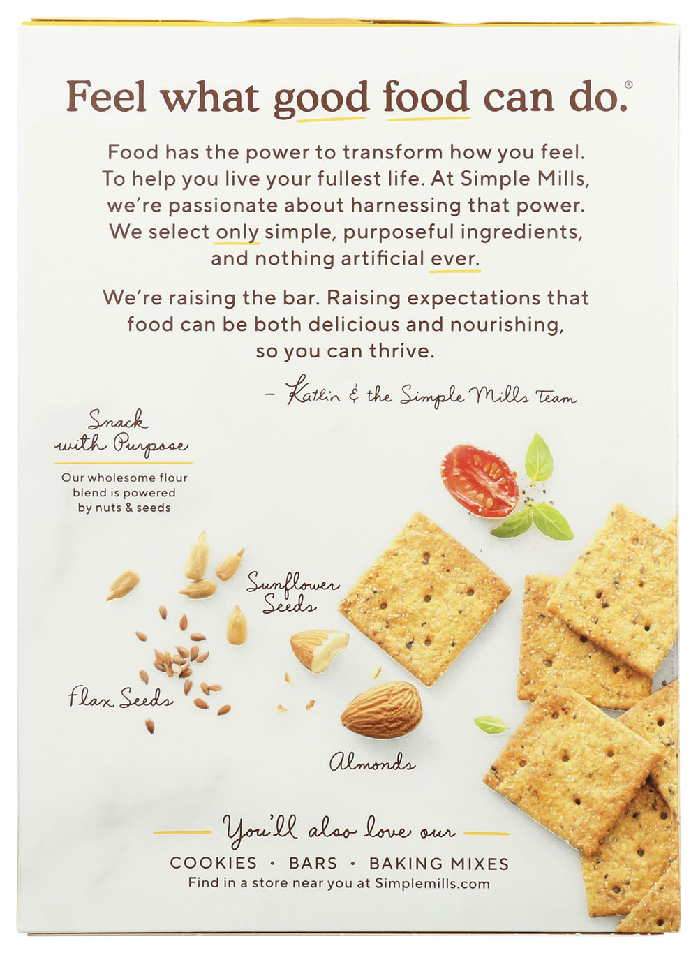 Closeup of Simple Mills almond flour crackers with tomato basil flavor.
