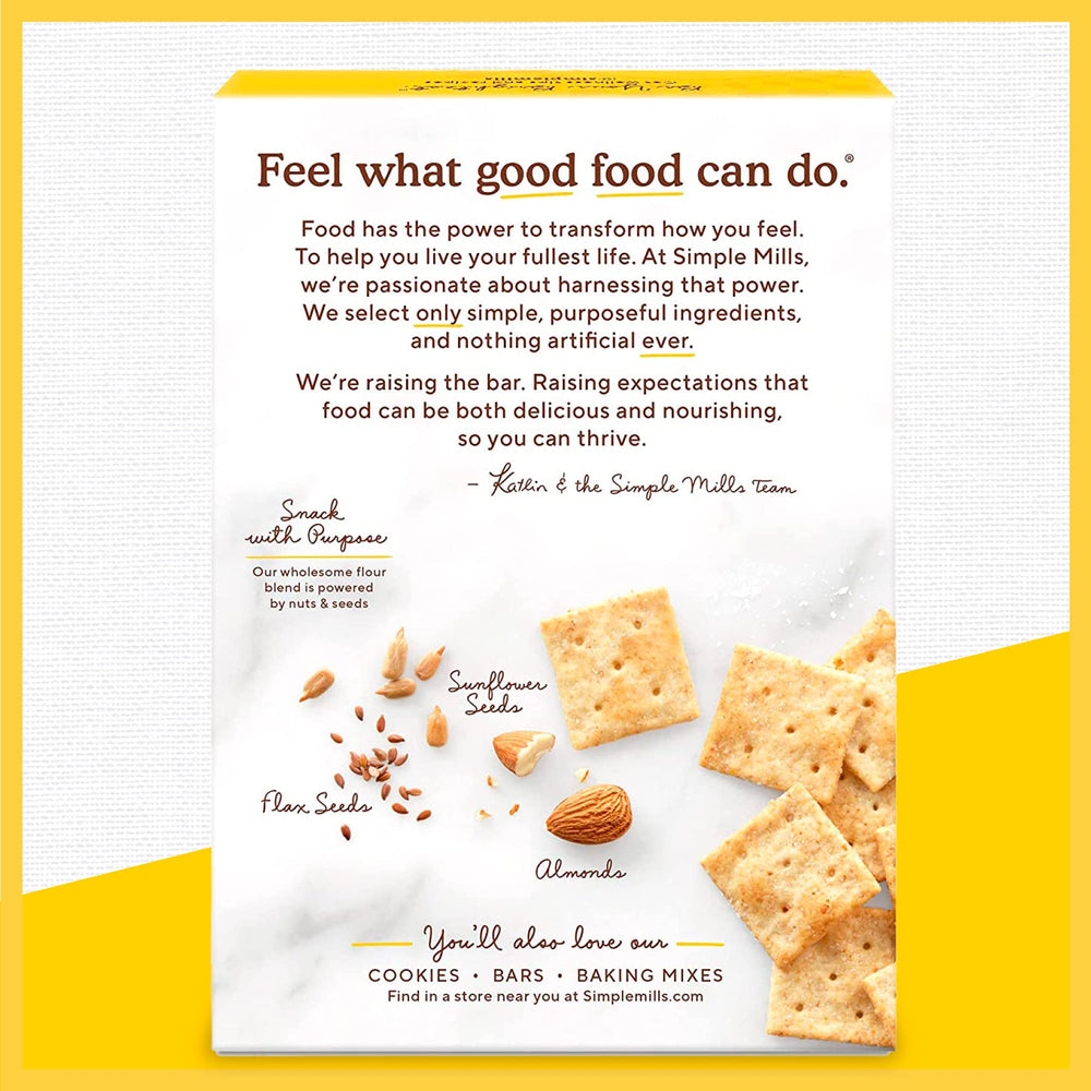 Simple Mills crackers with hummus dip suggest quick, satisfying snack ideas.