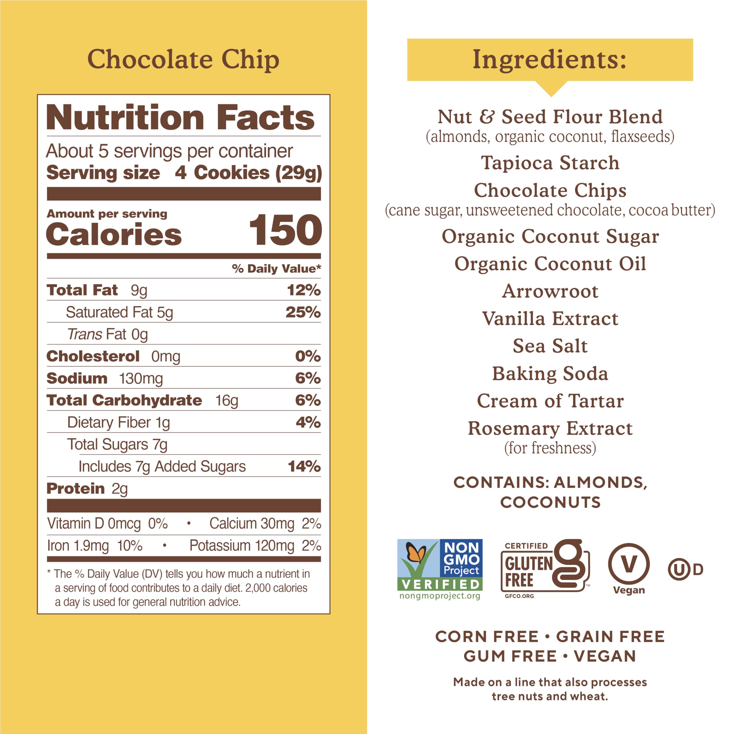 Close-up of Simple Mills cookies chocolate chip ingredients highlighting natural ingredients