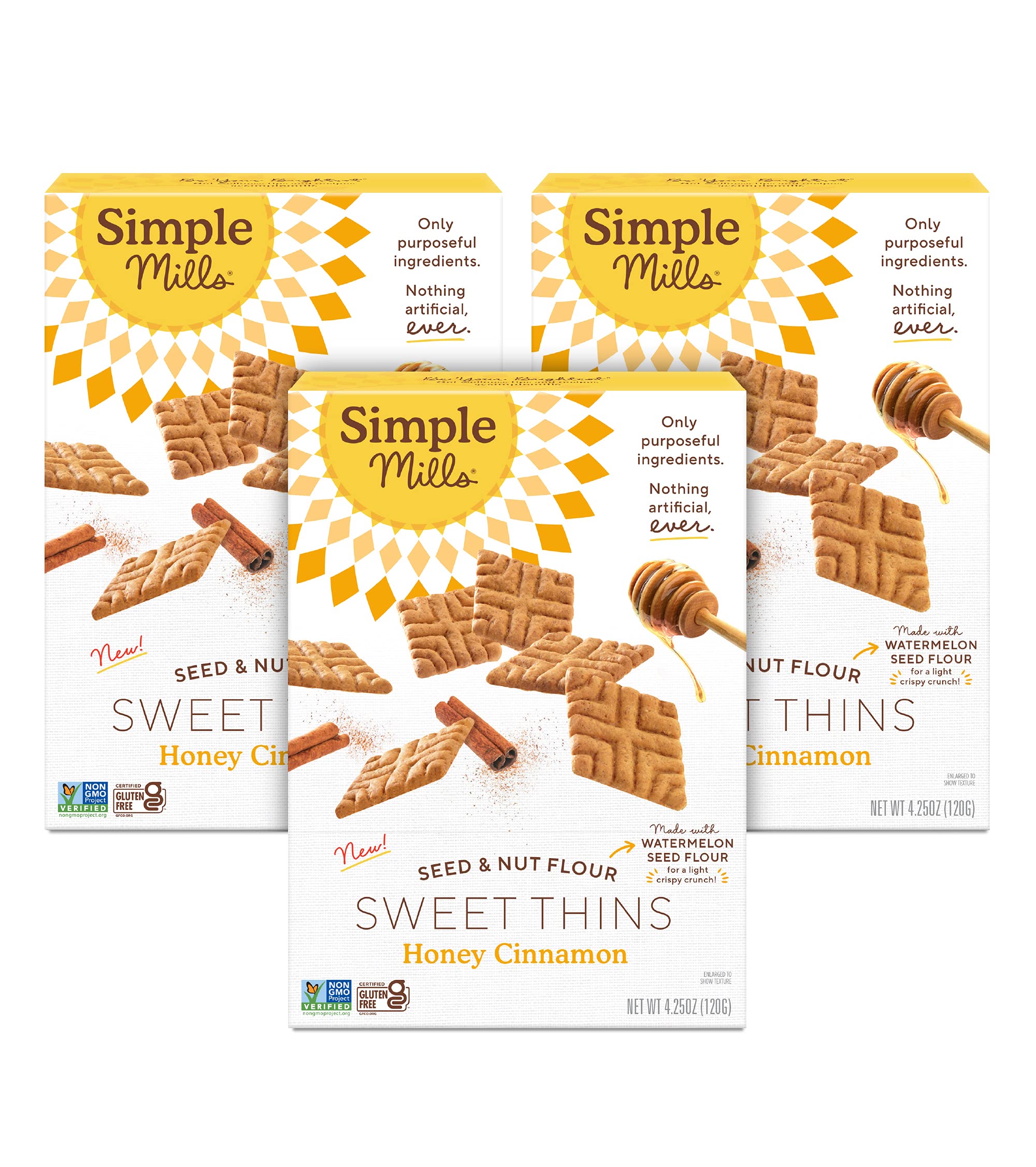 Simple Mills Honey Cinnamon Sweet Thins packaging on a pantry shelf, ready to enjoy.