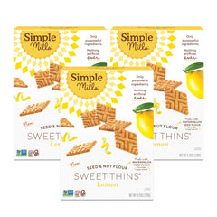Simple Mills Lemon Sweet Thins packaging on shelf, a convenient paleo snack.