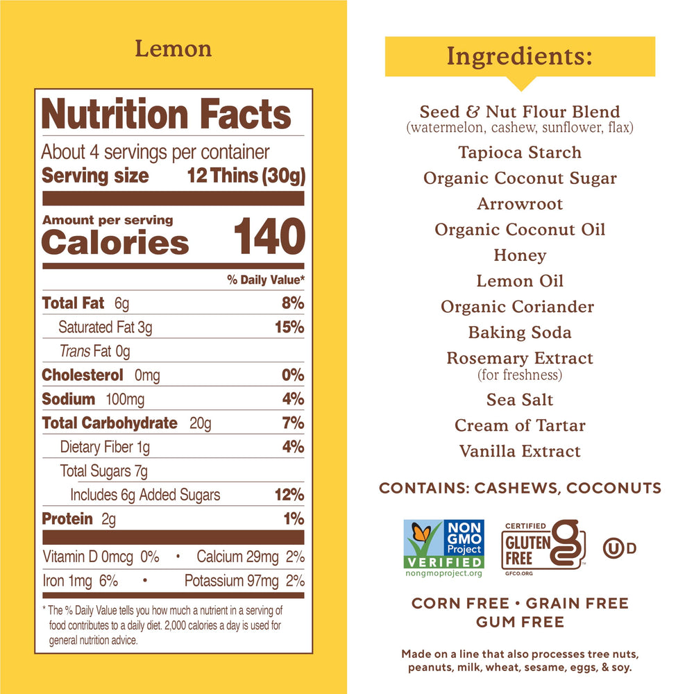 Close-up of lemon flavor bite, crisp texture and natural ingredients.