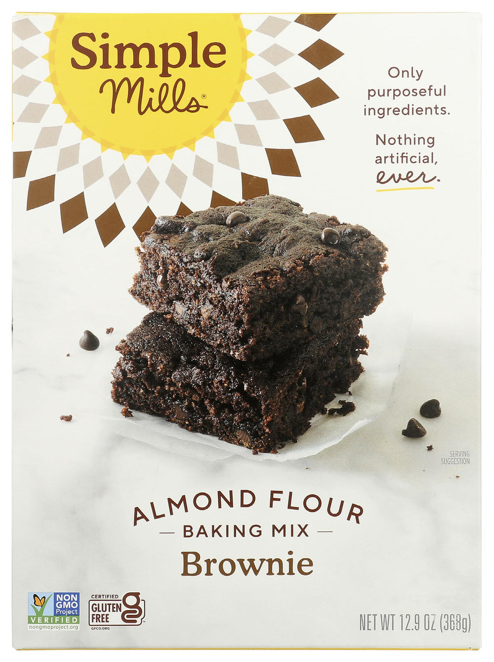Simple Mills Brownie mix packaging highlights premium ingredients for home bakers