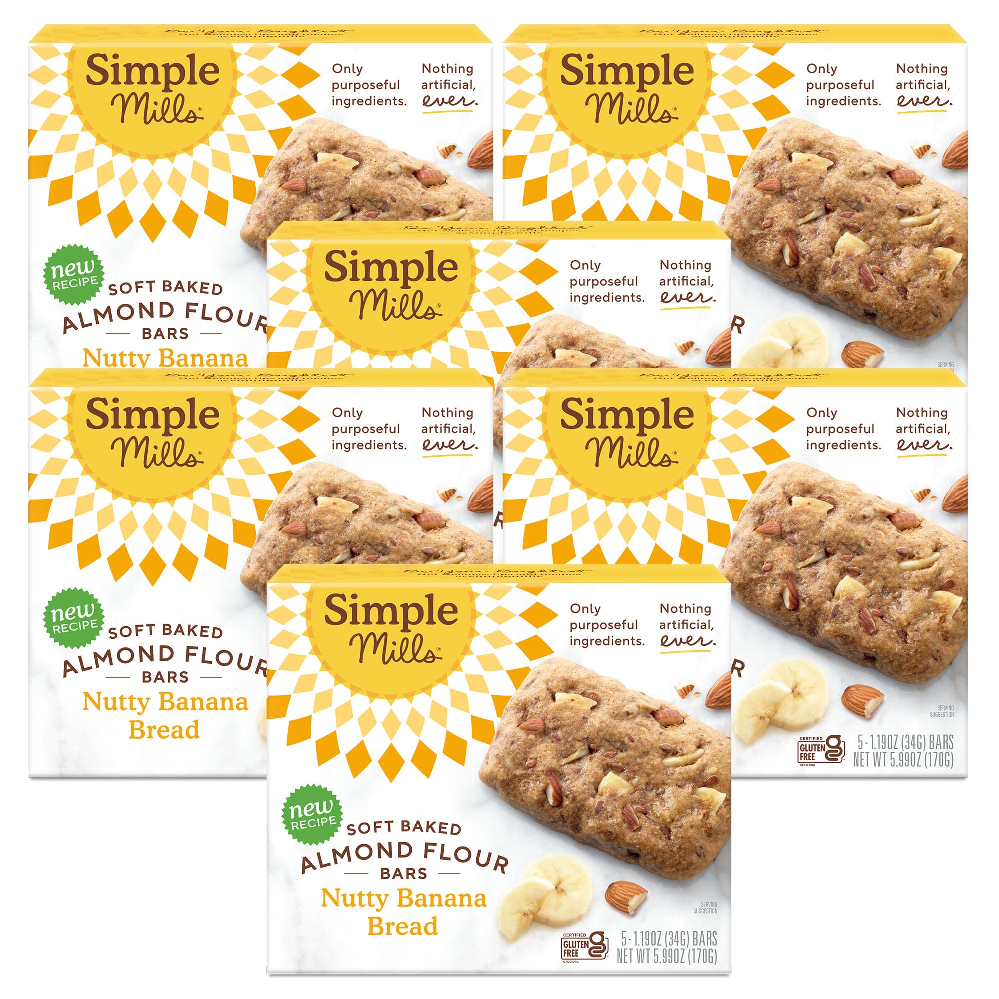 Simple Mills Nutty Banana Bread bars on package front for gluten free snacking
