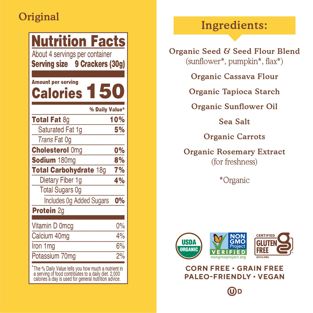 Simple Mills Organic Seed Crackers Original crackers close-up showing flaky seed texture for snacking