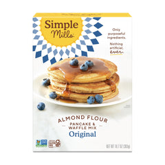 Simple Mills Pancake & Waffle mix bag, pantry staple for gluten-free breakfasts.