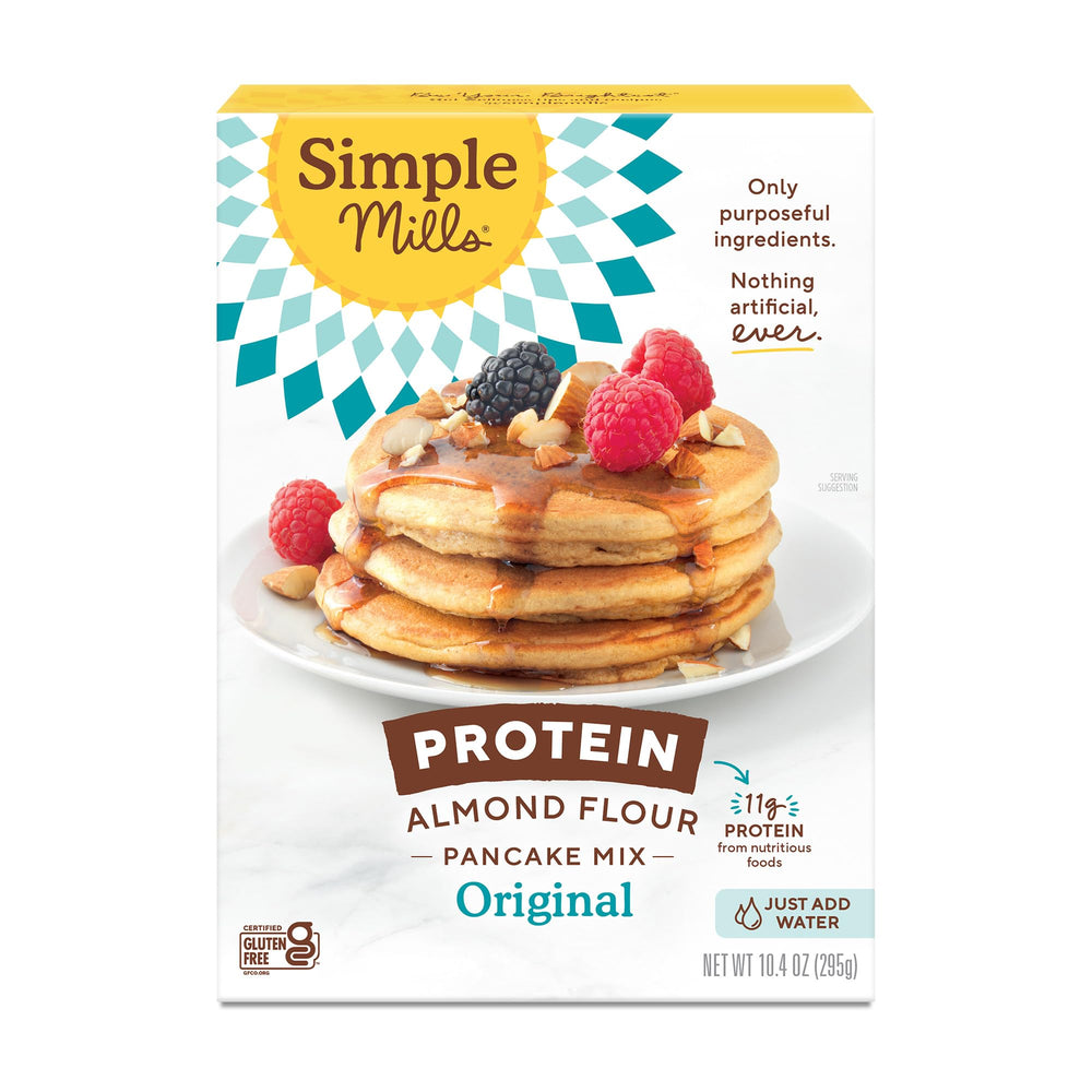 Simple Mills Pancake Mx Almond Flour Prtn box front for quick, wholesome breakfasts.