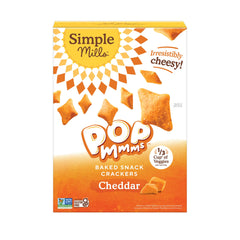Simple Mills Pop Mmms Cheddar crackers pack, gluten-free and lunchbox friendly.